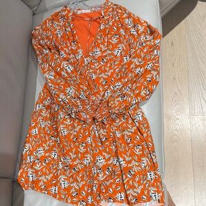 Alice + Olivia Bright Orange Leaf Print Dress